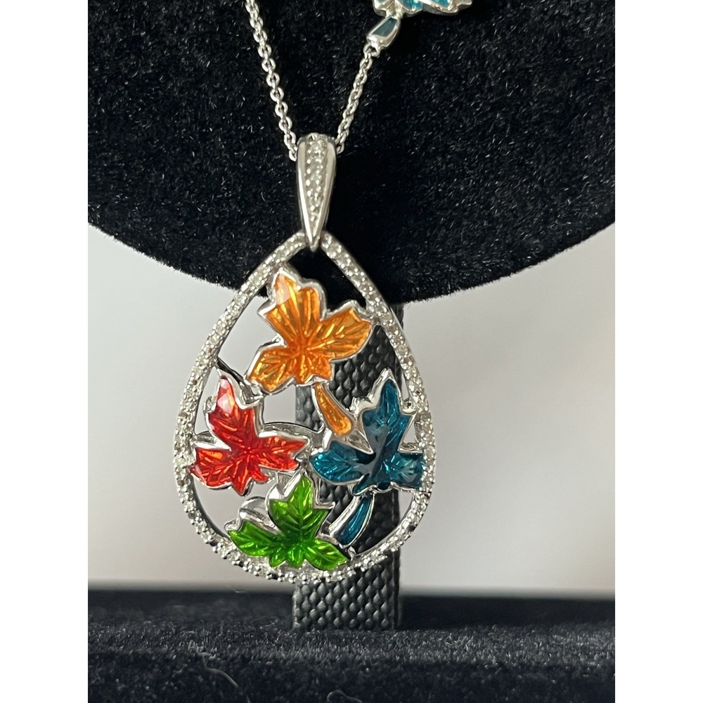 QVC Sterling Silver Necklace‎ Autumn Leaf Pendant 20”